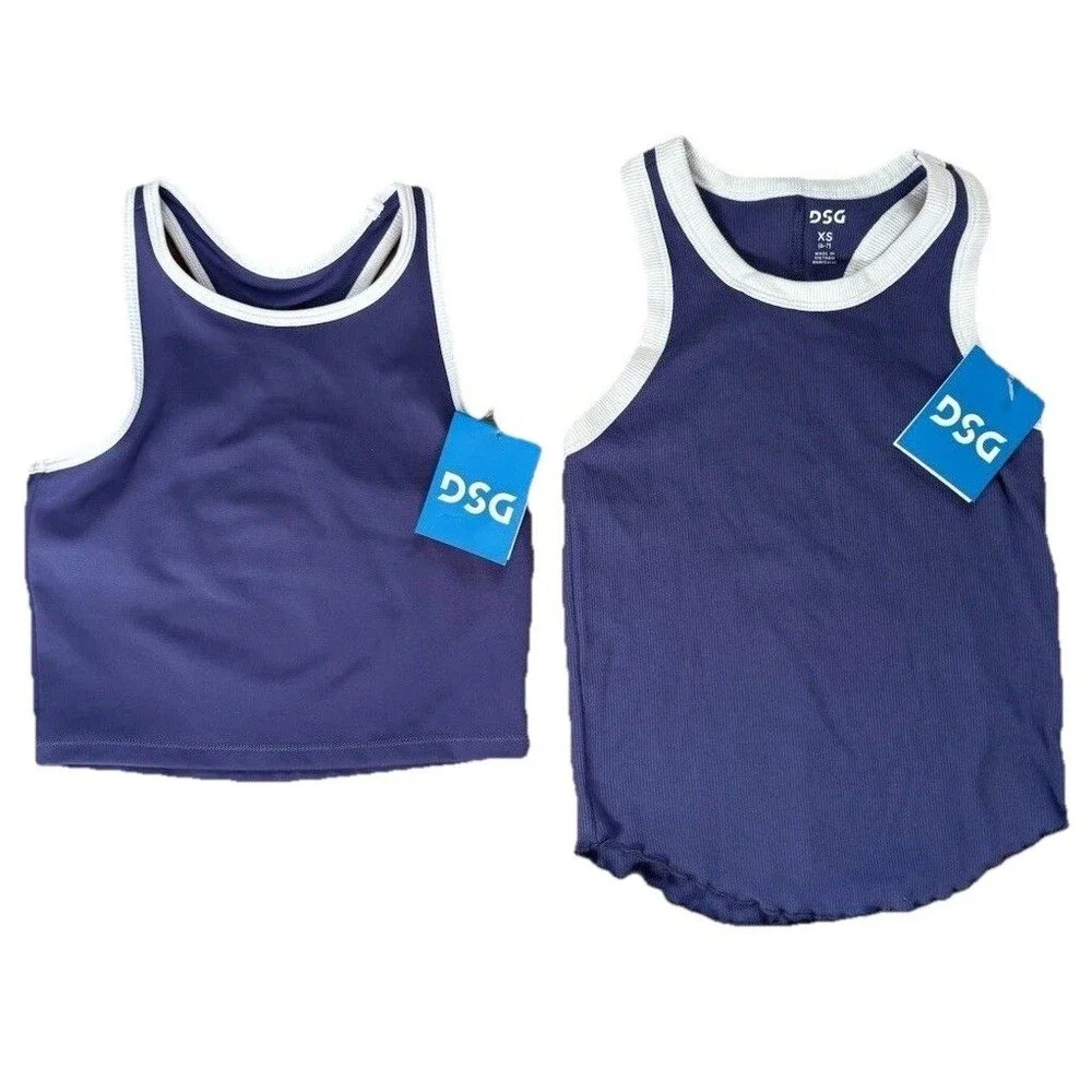 DSG Girls Indigo Blue White Tank Top XS Moisture Wicking Bundle